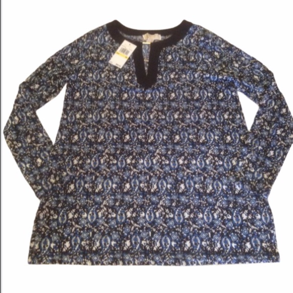 Michael Kors Tunic Long Sleeve Navy Blue Paisley Print Women’s Size Medium - Picture 2 of 6